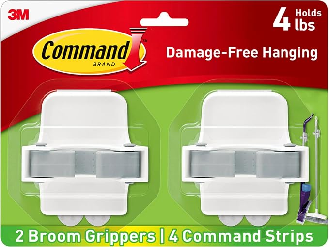 Command Large White Broom Grippers, 2 Broom Grippers, 4 Strips by Unknown