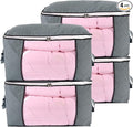 combocube Comforter Storage Bag, Zippered Bag with Large Clear Window and Carry Handles, Space Saver Organizers for Closet, Blanket, Pillow, Quilt, Bedding, Clothes (4Pcs Grey Large) by combocube