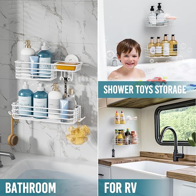 TAILI Shower Caddy Suction Cup 2 Pack with Hooks & Soap Holder, White - Image 5