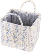 Quilted Fabric Car Storage Basket with Handles & Pocket, Foldable Laundry Hamper Boho Floral Print Organizer Bin for Home, Picnic, Office Nursery Cloth Toy 12"x10"x10" (Style E) by Unknown