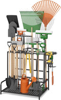 Sttoraboks Garden Tool Organizer Rack Up to 39 Tools, Heavy-Duty Steel Yard Tool Organizer for Garage Storage with 12 Hooks, Broom Holder & Garden Tool Rack for Shed, Patio, Outdoor Storage, Black by Sttoraboks
