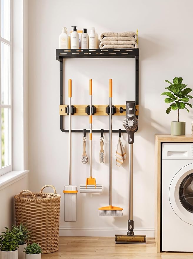 Deloban Broom Holder Wall Mount,16.6" Small Mop Tool Organizer - Image 2