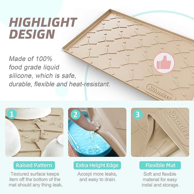 SIKADEER Waterproof Under Sink Mat Silicone 22"x19", Kitchen Cabinet Liner - Image 4