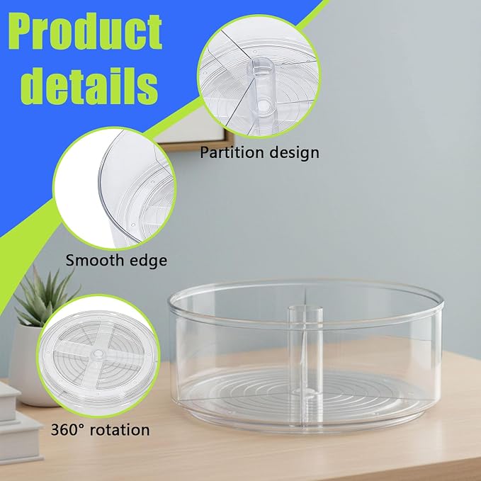 Lazy Susan Turntable Organizer, Plastic Round 360° Medicine & Vitamin Storage Tray, Rotating Pill Bottle Organizer for Bathroom Cabinet, Kitchen Countertop, Pantry, Vanity, Clear - Image 2