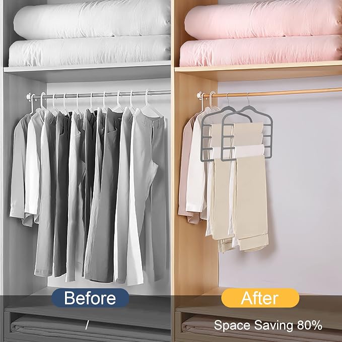 Tinfol 6pc Velvet Pant Hangers - Gray Space Saving Non-Silp Hangers, Jeans Slack Trousers Hanger, Multi Layer Clothes Hanger Closet Organizer for Clothes - Image 4