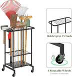 Rolling Garden Tool Organizer, Heavy Duty Steel Yard Tool Rack broom holder - Image 3