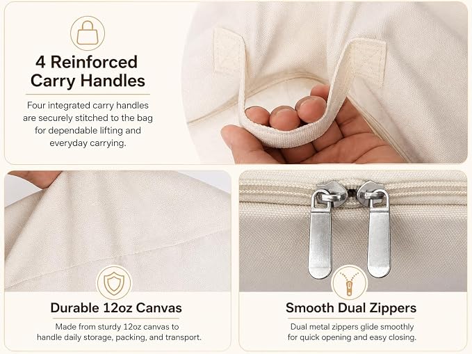 DoYiKe Soft Canvas Clothes Storage Bags with Four Carrying Handles and Clear Window, Closet Organizer for Clothing, Blankets Sheets and Bedding, 55L, 3 Pack, Beige - Image 7