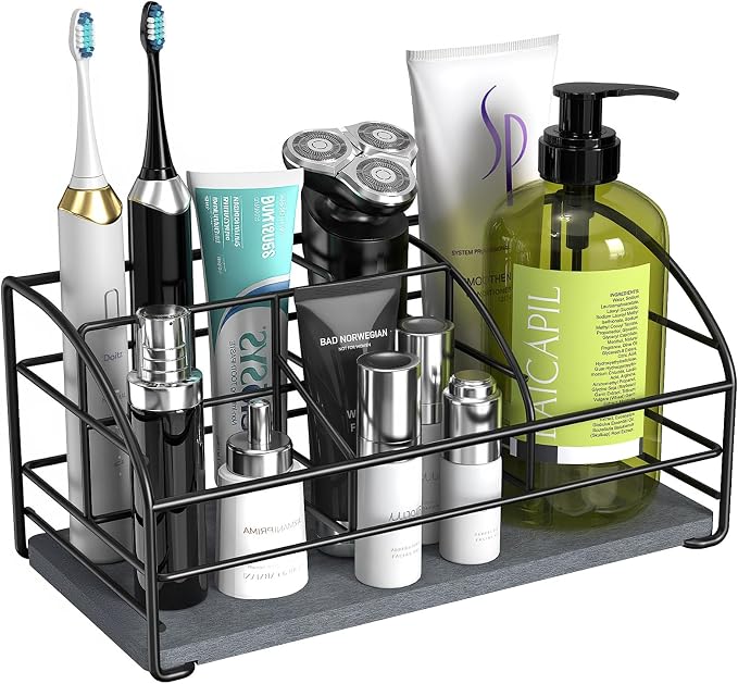 Luxspire 5 Slots Toothbrush Holders with Diatomaceous Earth Tray, Black - Image 8
