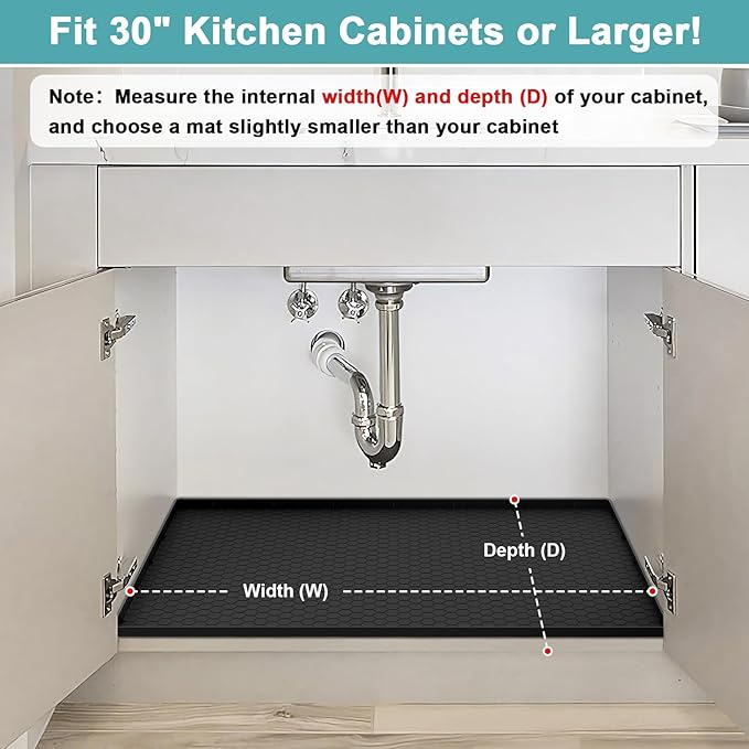 Under Sink Mat 28" x 22", Silicone Under Kitchen Sink Mat, Waterproof Under Sink Protector Mat, Shelf Liners Cabinet Liner for Kitchen and Bathroom, Black - Image 3