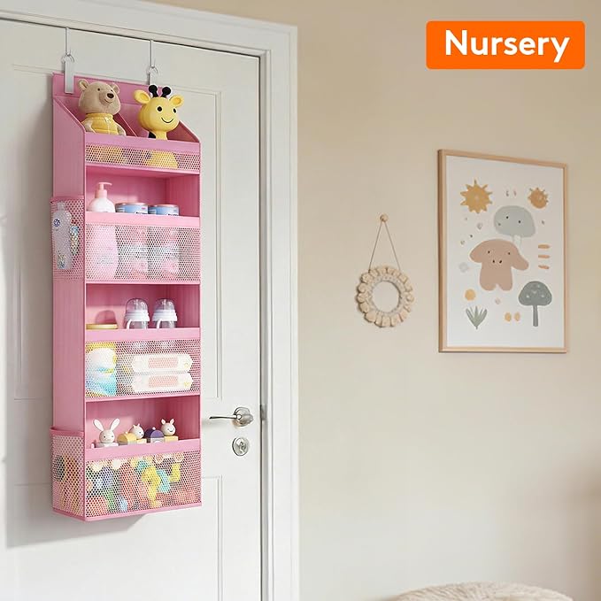Lifewit 4 Tier Over the Door Organizer, Diaper Hanging Storage, Pink - Image 9