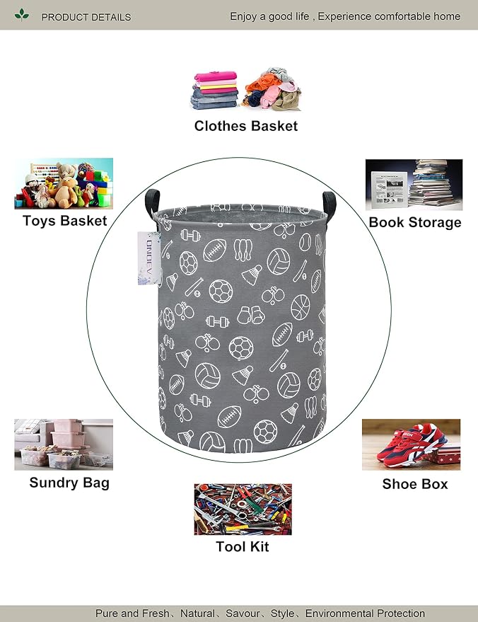 Round collapsible Large Sports Ball Laundry Hamper for Adults Kids - Image 3
