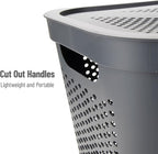 Mind Reader 60L Slim Laundry Hamper, Clothes Basket, Lid, Ventilated, Plastic, Set of 2, Gray - Image 4