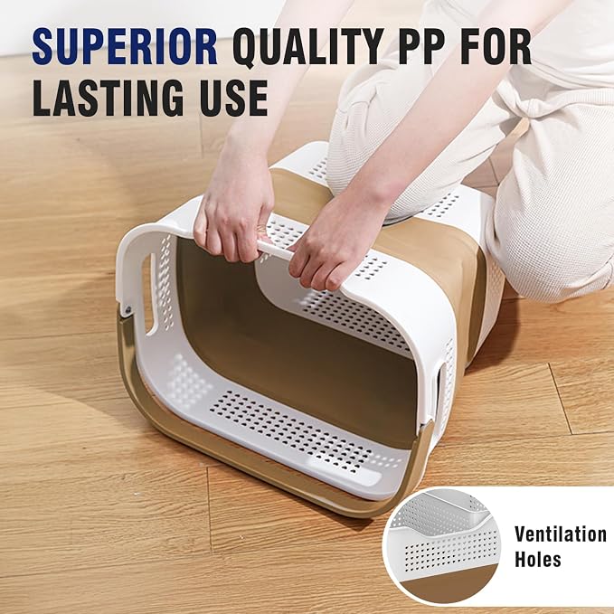TECHMILLY Collapsible Plastic Laundry Basket Hamper with Handles, 35L Portable Rubber Clothes Basket, Pop Up Storage Container/Organizer with Hanging basket for Washing & Storage, Brown - Image 5