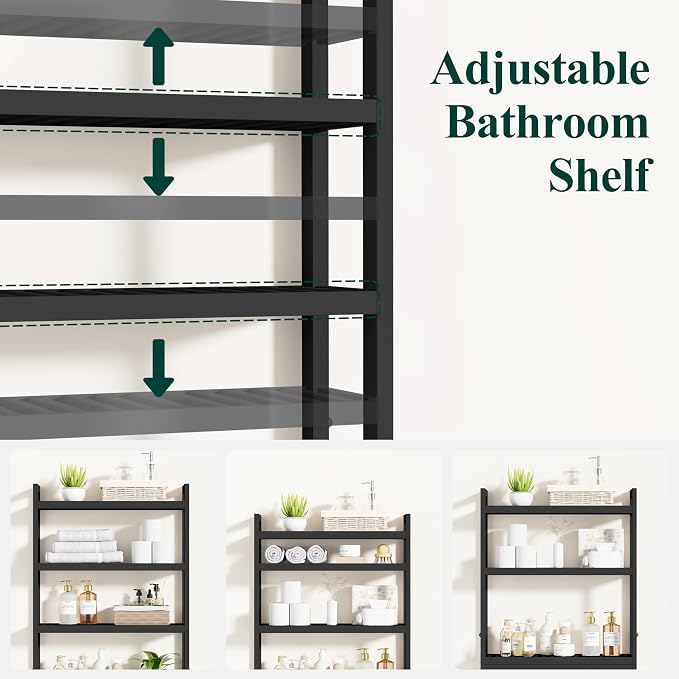 Smiry Bamboo Over The Toilet Storage Cabinet, 4 Tier, Black - Image 3
