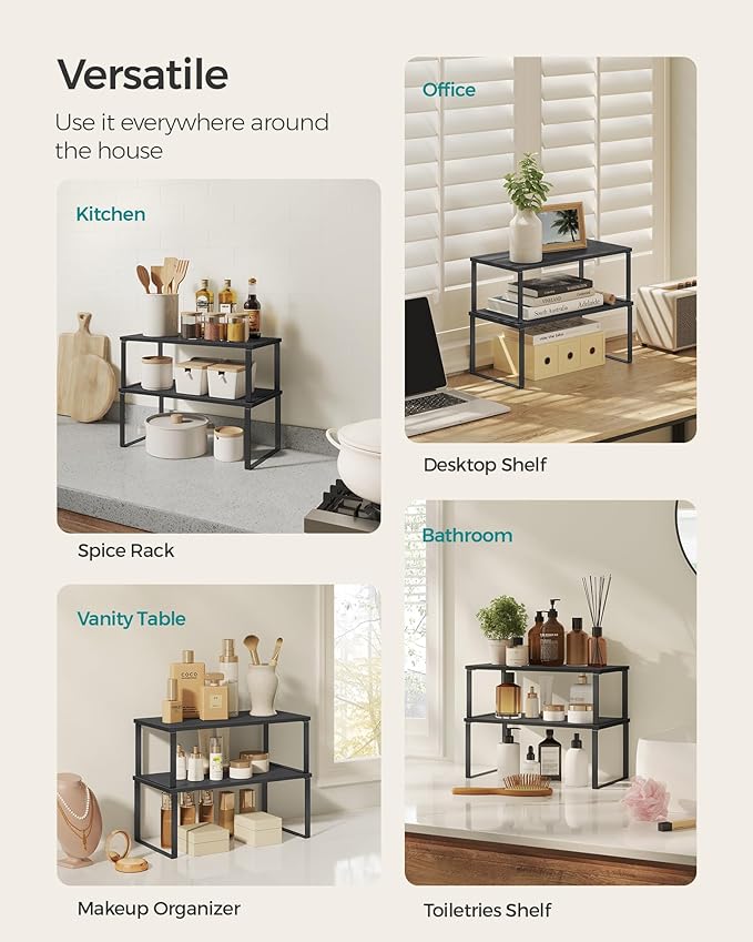 SONGMICS Cabinet Organizer Shelf, Set of 2 Spice Rack, Kitchen Storage - Image 5