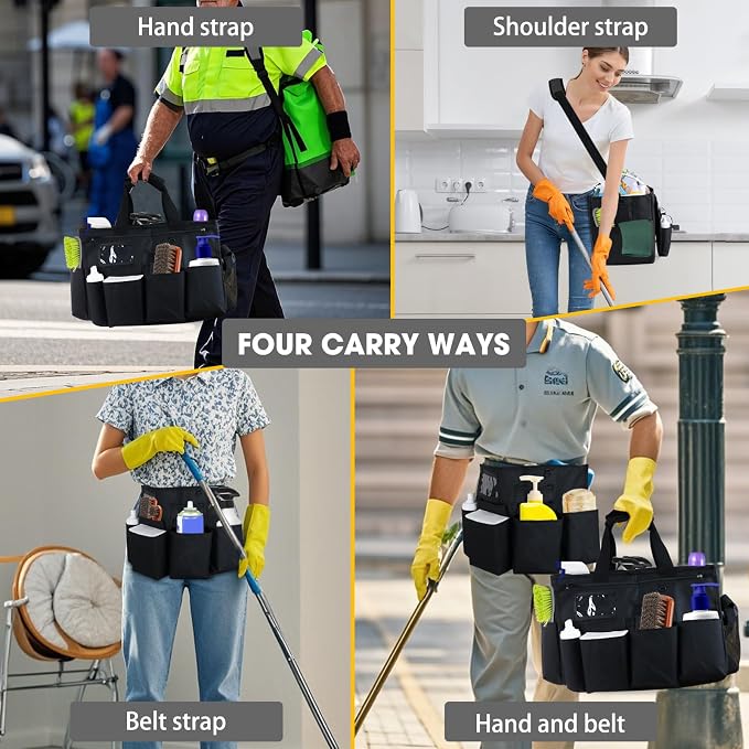 ZKOO Cleaning Bag Cleaning Caddy Organizer, Wearable Cleaning Caddy with Waist & Handles for Cleaning Tool Organizers, Extra-Large Cleaning Caddy Bag Adjustable Compartments for Housekeeping,Gardening - Image 2
