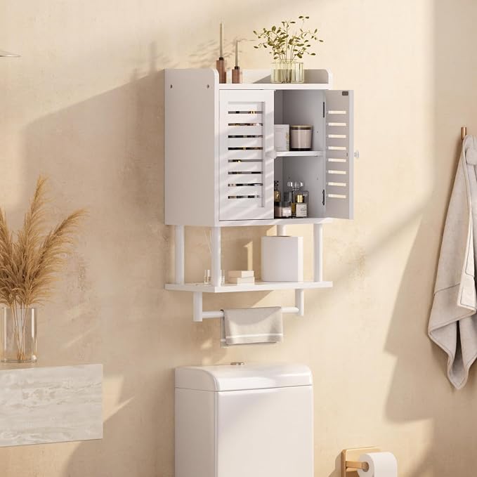 AmazerBath Bathroom Wall Cabinets, Bamboo Medicine Cabinets with Towel Bar, Hanging Over The Toilet Storage Cabinet with Adjustable Shelves, Organizer Cabinet for Small Spaces, 8.3x16.5x26.6 Inches - Image 7