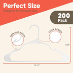 White Plastic Hangers 200 Pack– Heavy-Duty Plastic Hangers Slim and Space-Saving, Durable and Lightweight PP with Non-Slip Shoulder Notches for Slip Dresses, Suits, Jackets & Camisoles - Image 2