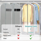 SLEEPING LAMB 60" Long Hanging Garment Bags for Closet Storage Gusseted Clear Dress Bag for Clothes, Gowns, Coats, Suits, 5 Packs - Image 3