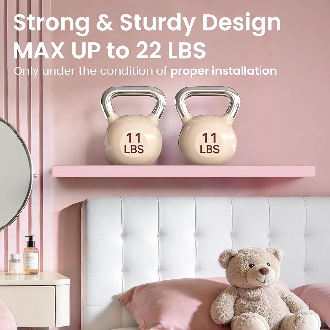 BAYKA Pink Floating Shelves 22.5in, Set of 2, Wall Mounted for Wall Decor - Image 5