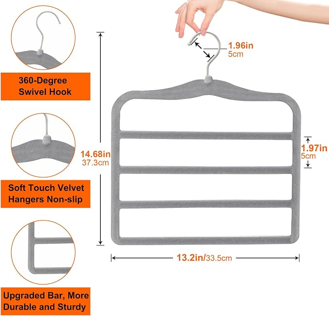 Closet Organizers and Storage, Magic Pants Hangers Space Saving, 4 Tiers Skirt Hangers, Jean Scarf Hangers, Closet Organizer Clothes Hangers, College Dorm Essentials Apartment Essentials-2 Pack - Image 3