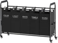 Tajsoon 5 Bag Laundry Sorter, 5 Section Laundry Hamper with Wheels, Black by Tajsoon
