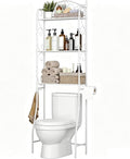 HOME BI Over The Toilet Storage Shelf, 3-Tier Over Toilet Bathroom Organizer Rack, Freestanding Space Saver Toilet Stands with Hooks (White) by HOMEBI