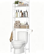 HOME BI Over The Toilet Storage Shelf, 3-Tier Over Toilet Bathroom Organizer Rack, Freestanding Space Saver Toilet Stands with Hooks (White) by HOMEBI