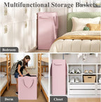 Optish 75L Pink Slim Laundry Hamper, Large Laundry Basket with Handles, Baby Hamper for Nursery, Dorm, Bedroom, Living Room, Collapsible Laundry Basket - Image 7