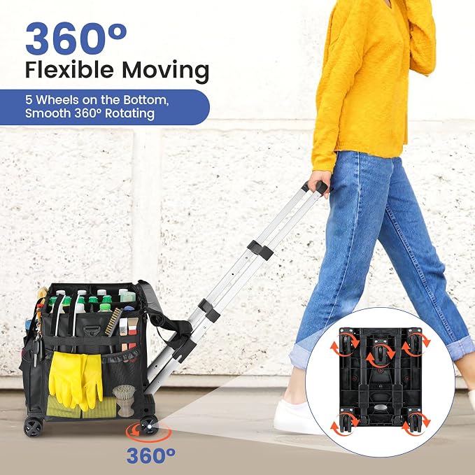 Housolution Extra Large Rolling Cleaning Caddy Bag with Wheels, Black - Image 2