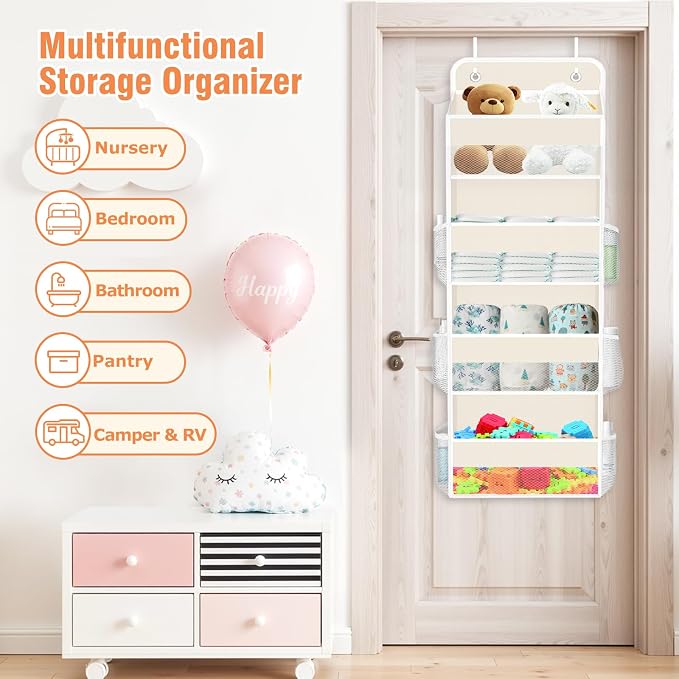 Over The Door Organizer Storage Large Capacity Hanging Bedroom Storage | 4 Shelves, 40 LB Capacity, Foldable Mesh Design, Clear Window, Sturdy, Large Storage Organizer for Nursery, Pantry & Closet - Image 7