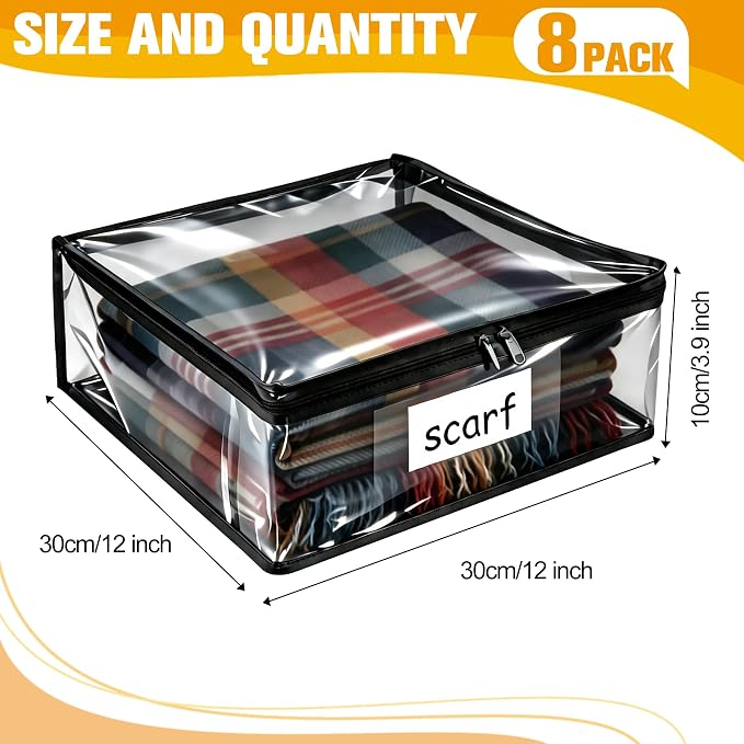 Plastic Storage Bags with Easy-Glide Zipper, Pack of 8, Durable Clear Vinyl Zippered Storage Bags for Clothes Sweaters Comforters Blankets Sheets Bedding (12 x 12 x 3.9 Inch, Transparent Black) - Image 2