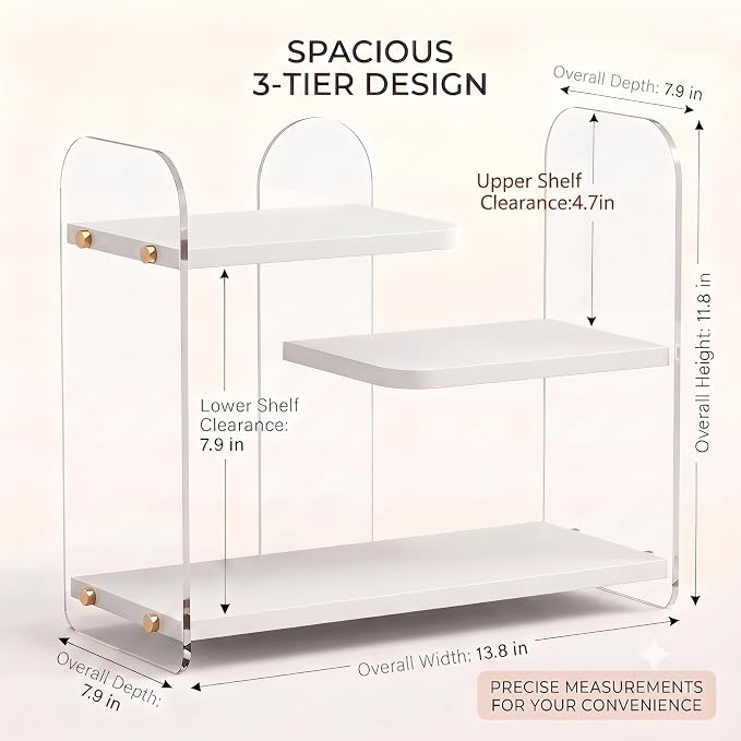3-Tier Acrylic & Wood Bathroom Vanity Countertop Organizer Shelf - Image 2