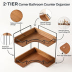 2-Tier Bathroom Counter Organizer, Wooden Corner Shelf for Vanity Countertop Skincare & Makeup, Storage and Organization for Kitchen - Image 3