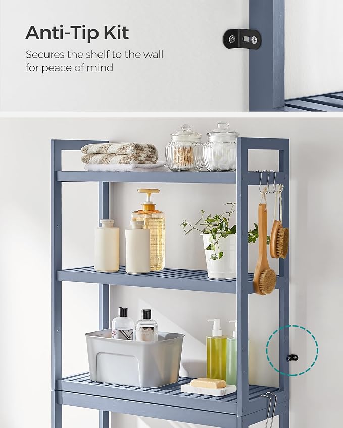 SONGMICS 3-Tier Bamboo Over The Toilet Storage, Adjustable Shelf, 66.9''H - Image 6