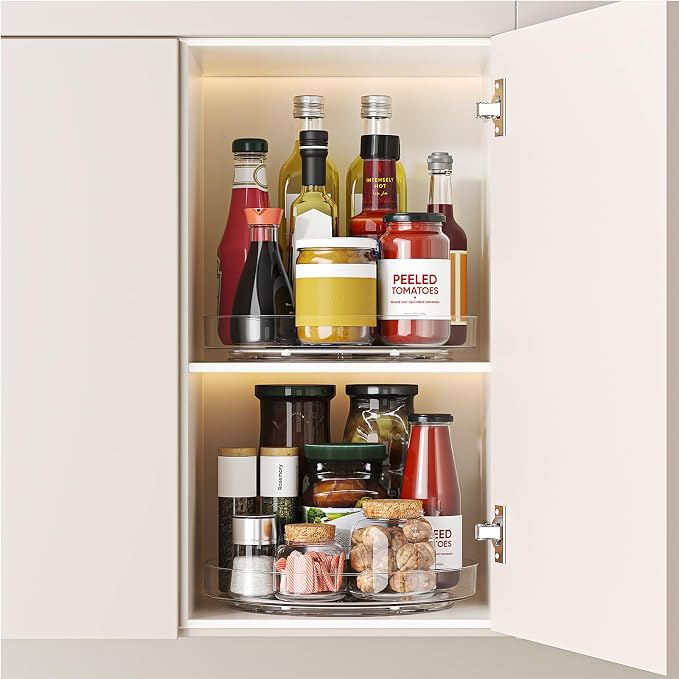 2 Pack 10 Inch Lazy Susan Turntable Organizer, Clear Rotating Spice Rack for Cabinet, Pantry, Kitchen Countertop and Fridge, Non-Slip Acrylic Spinning Tray for Bathroom Vanity - Image 3