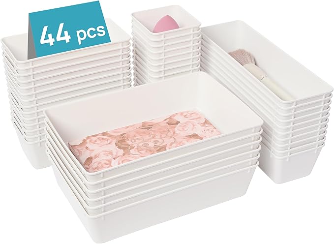 Vtopmart 44 PCS Plastic Drawer Organizer Set, Vanity Organizer Trays, White by Vtopmart