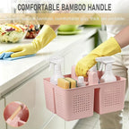 Portable Shower Caddy Basket Plastic Caddy Organizer with Handle Small Pink - Image 5
