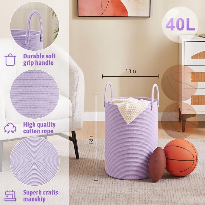 Artfeel Laundry Basket,Woven Cotton Rope Laundry Hamper,40L for Decorative Storage of Dirty Clothes,Toys and Blankets in Bathroom,Baby Room and Living Room - Image 6