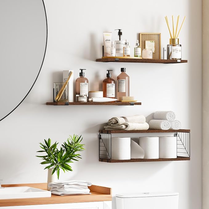 Fixwal 3+1 Tier Bathroom Floating Shelves Over Toilet, Dark Brown - Image 2