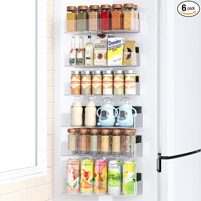 Mystozer Magnetic Spice Rack for Refrigerator, Kitchen Organizer and Storage Shelf, Clear (6 Pack)… by Mystozer