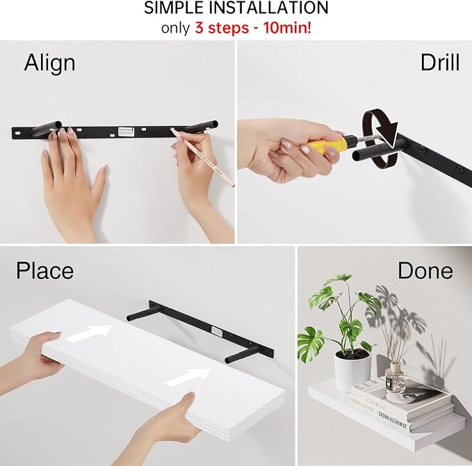 BAYKA White Floating Shelves 22.5in, Set of 3, Wall Mounted for Wall Decor - Image 8