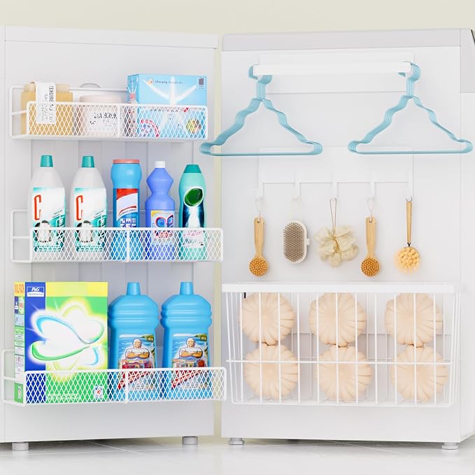 6 Pack Magnetic Shelves for Washing Machine, Magnetic Spice Rack Organizer for Refrigerator, Magnetic Shelf with Hanger Organizer, Metal Magnetic Basket, Laundry Organization and Storage, White by DTUQYX