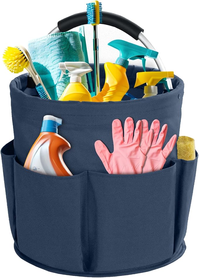 Cleaning Caddy with Handle, Cleaning Products Organiser, 17L Foldable Storage Basket, Cleaning Caddy Organiser, Portable Multi Cleaning Bucket Bag for Home, Garden (Dark Blue) by Bototack