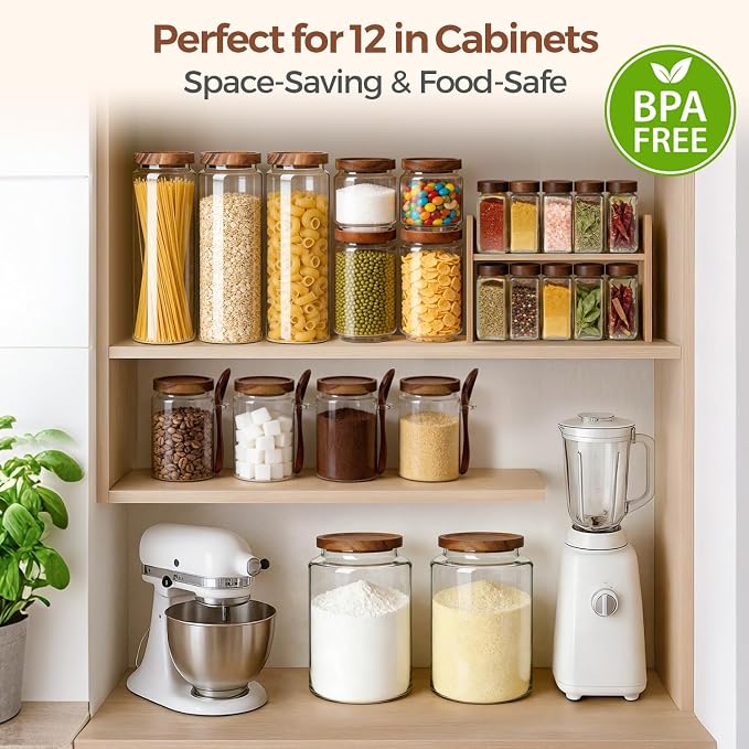 ComSaf Glass Pantry Storage Container with Acacia Wood Lids 1.1/0.5Qt 6Pack - Image 5