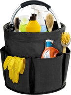 17L Cleaning Caddy with Handle, Cleaning Supplies Organizer, Foldable Storage Basket, Cleaning Supply Caddy, Portable Multi Cleaning Bucket Bag for Home, Garden (Black) by Unknown