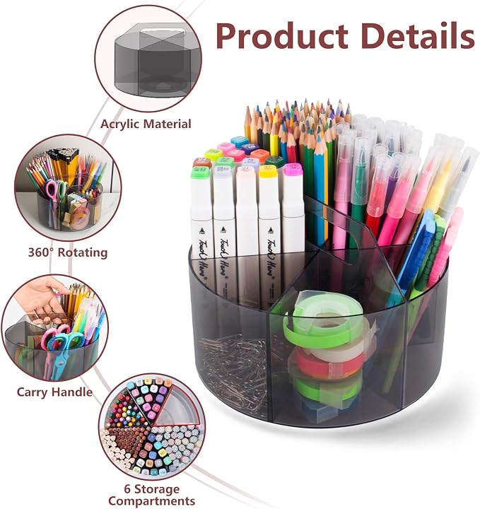 Absonic 250pcs Acrylic Pencil Holder Marker Organizer, 360-Degree Rotating Pen Holder, Crayon Organizers for Kids Pencil Organizer Caddy Art Supply Kids Desk Organizers for Office Home School, Black - Image 4