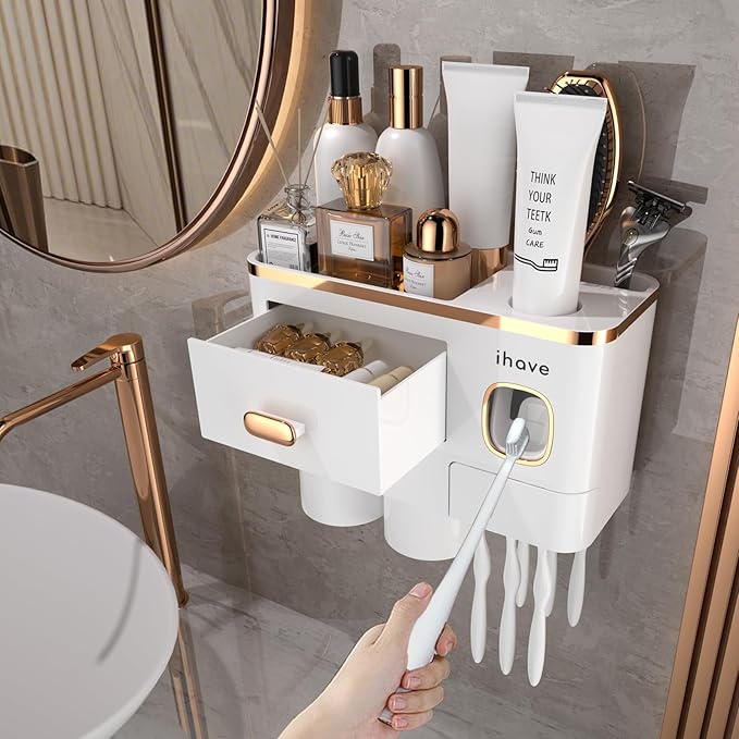 iHave Toothbrush Holders Bathrooms Wall Mount Toothpaste Dispenser & 2 Cups by ihave