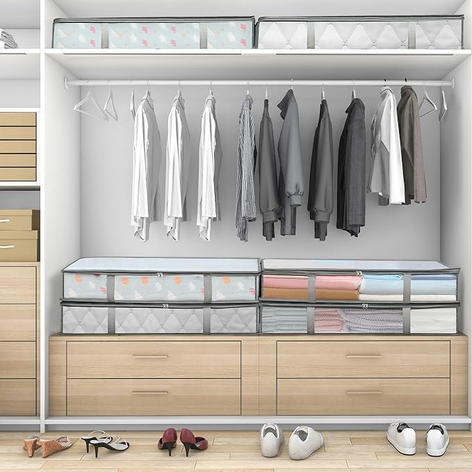 LANDNEOO 6 Pack Under Bed Storage Containers Bins, Humid-Proof Plastic Underbed Storage Bins, Clothes Storage and Organization Bags, Under the Bed Blanket Storage with Handles for Clothes, Bedroom - Image 6