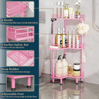 Consumest Corner Shower Caddy Standing - 3-Tier Stainless Steel Shower Organizer with Soap Holder and 4 Hooks, Large Capacity Corner Shelf Stand for Bathroom, Rest Room, Pink - Image 3
